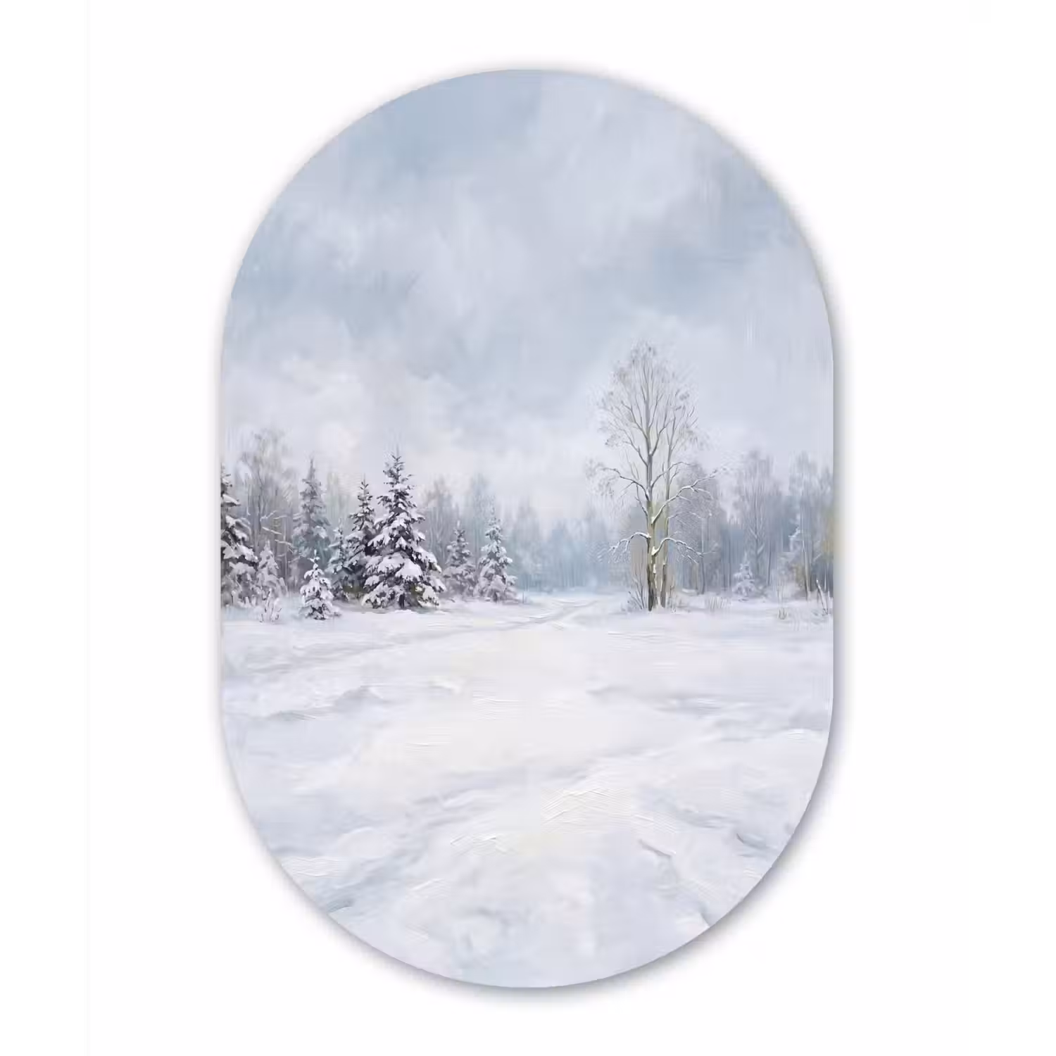 Bospad - Dennen - Sneeuw - Winter - Rustgevend Wandcirkel Ovaal Aluminium middel -3d