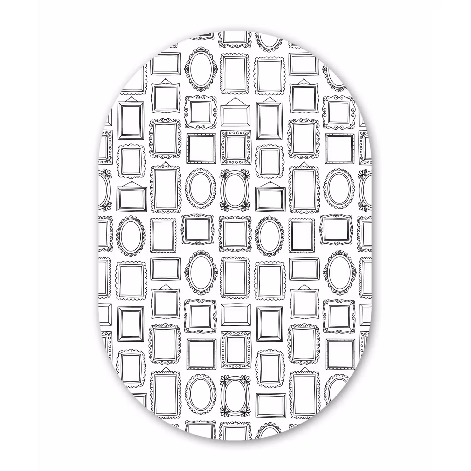 Lijsten - Patroon - Decoratie - Schets - Zwart-wit Wandcirkel Ovaal Aluminium middel -3d