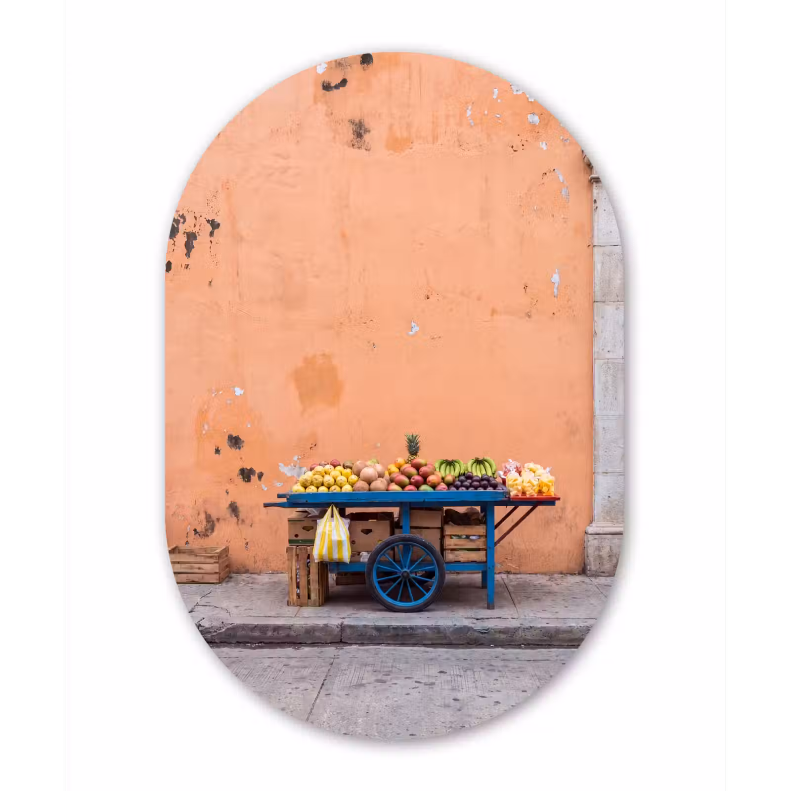 aluminium oval wall art - Fruit - Cart - Street - Fruit - Kar - Straat Wandcirkel Ovaal Aluminium middel