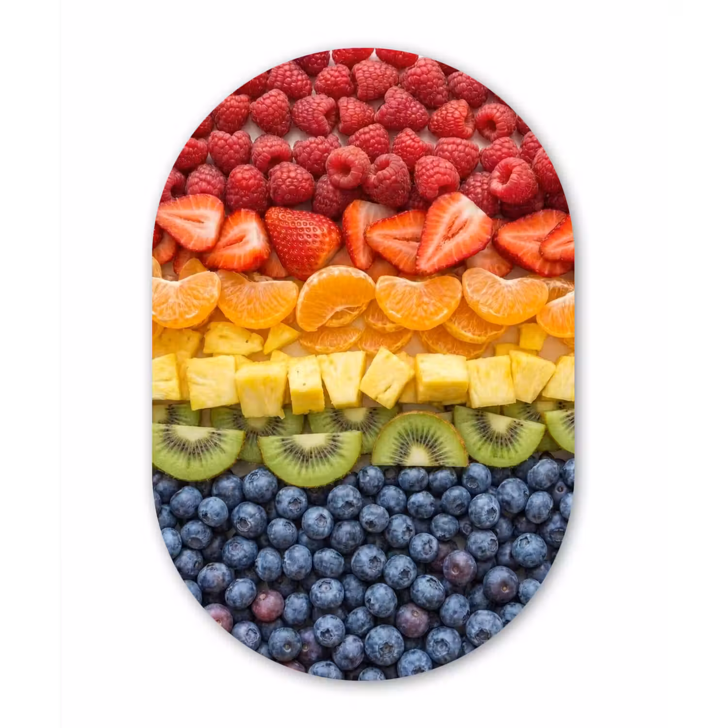 Fruit - Regenboog - Gezond - Kleurrijk Wandcirkel Ovaal Aluminium middel -3d