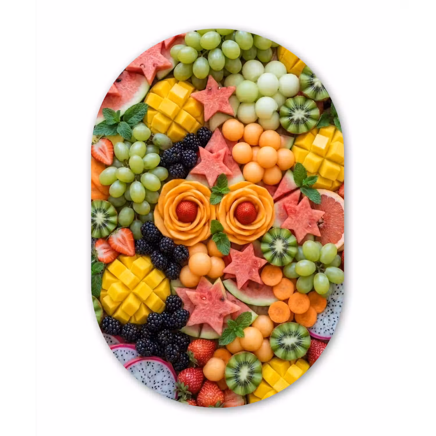 Fruit - Variatie - Kleurrijk - Vers - Eten Wandcirkel Ovaal Aluminium middel -3d