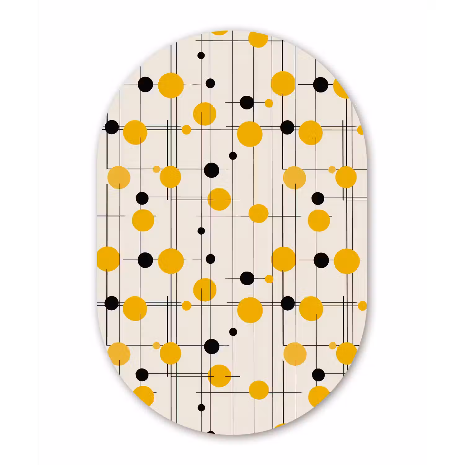Geometrisch - Retro - Lijnen - Okergeel - Zwart Wandcirkel Ovaal Aluminium middel 839 -3d