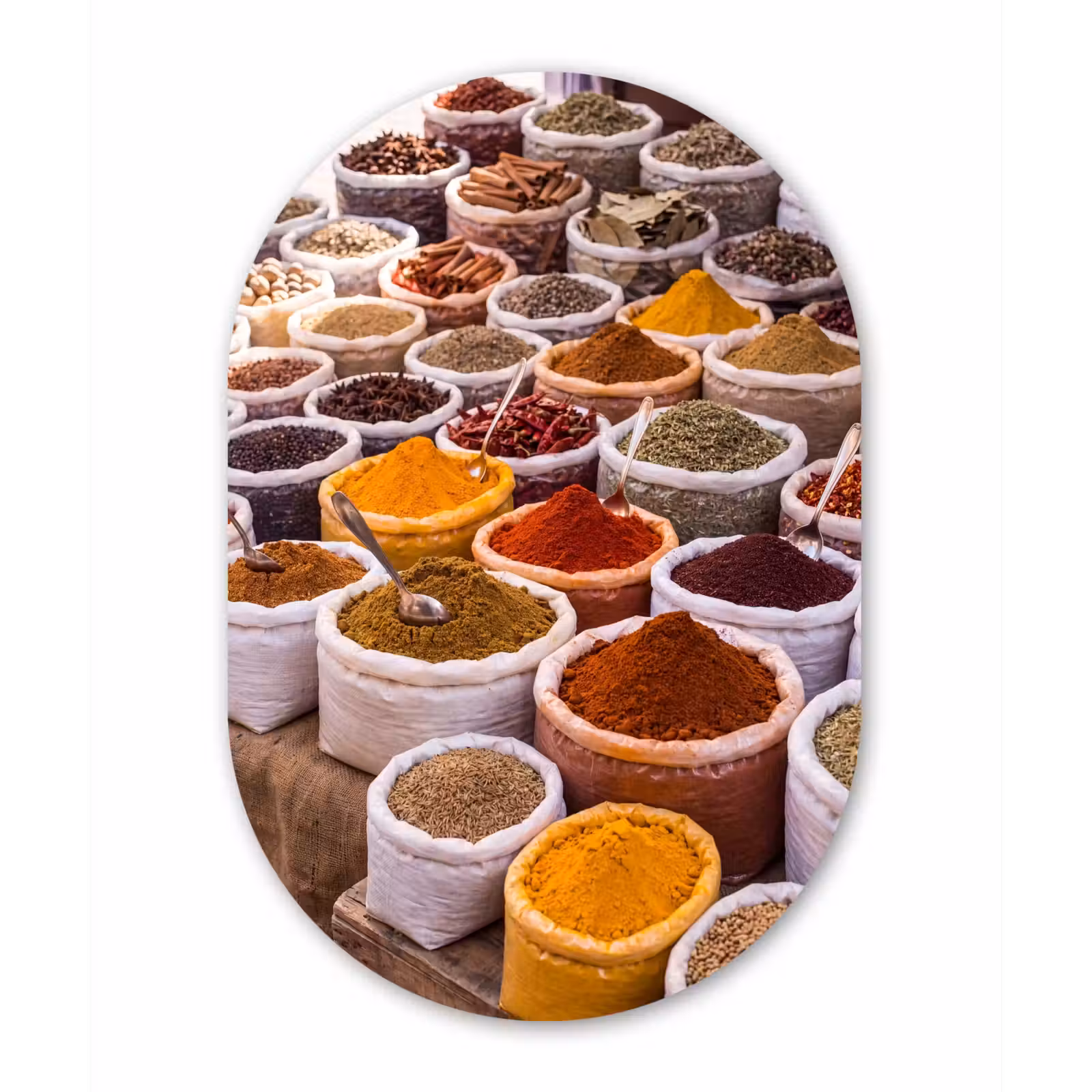 aluminium oval wall art - Herbs - Market - Food - Kruiden - Markt - Eten Wandcirkel Ovaal Aluminium middel