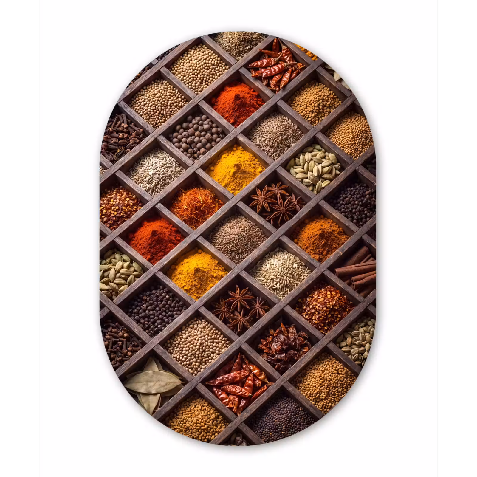 aluminium oval wall art - Herbs - Wood - Food - Kruiden - Houten - Eten Wandcirkel Ovaal Aluminium middel