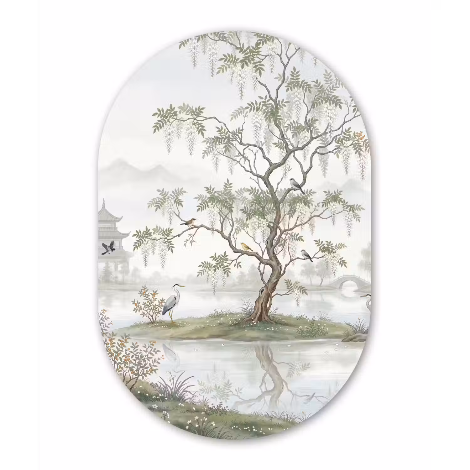 Reiger - Landschap - Groen Wandcirkel Ovaal Aluminium middel -3d