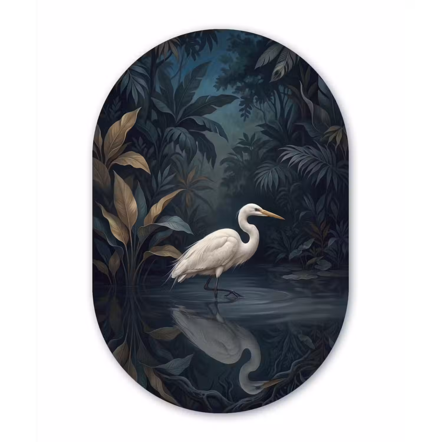 Reiger - Water - Natuur - Modern - Wit Wandcirkel Ovaal Aluminium middel -3d