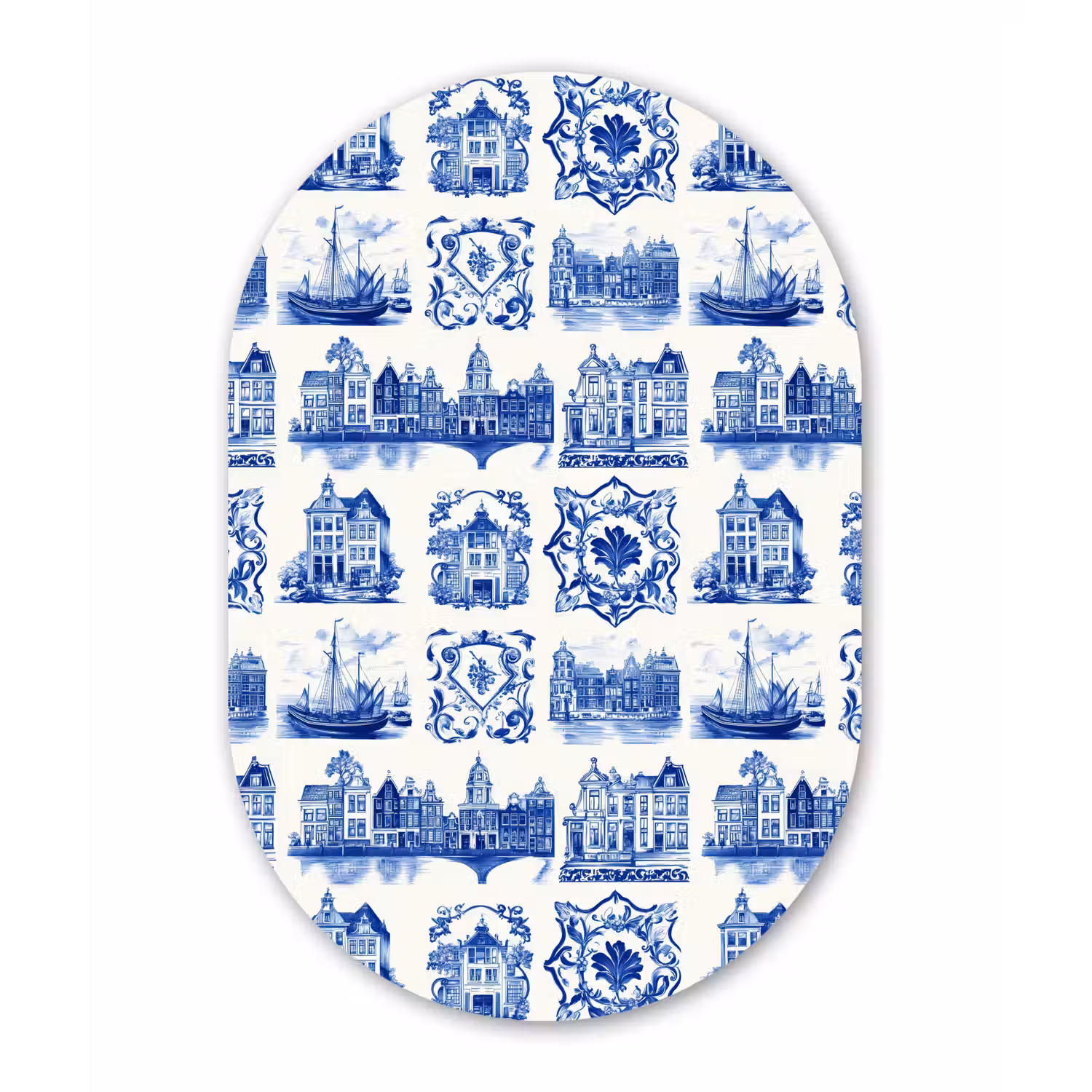 Huizen - Schepen - Blauw Wandcirkel Ovaal Aluminium middel 839 -3d