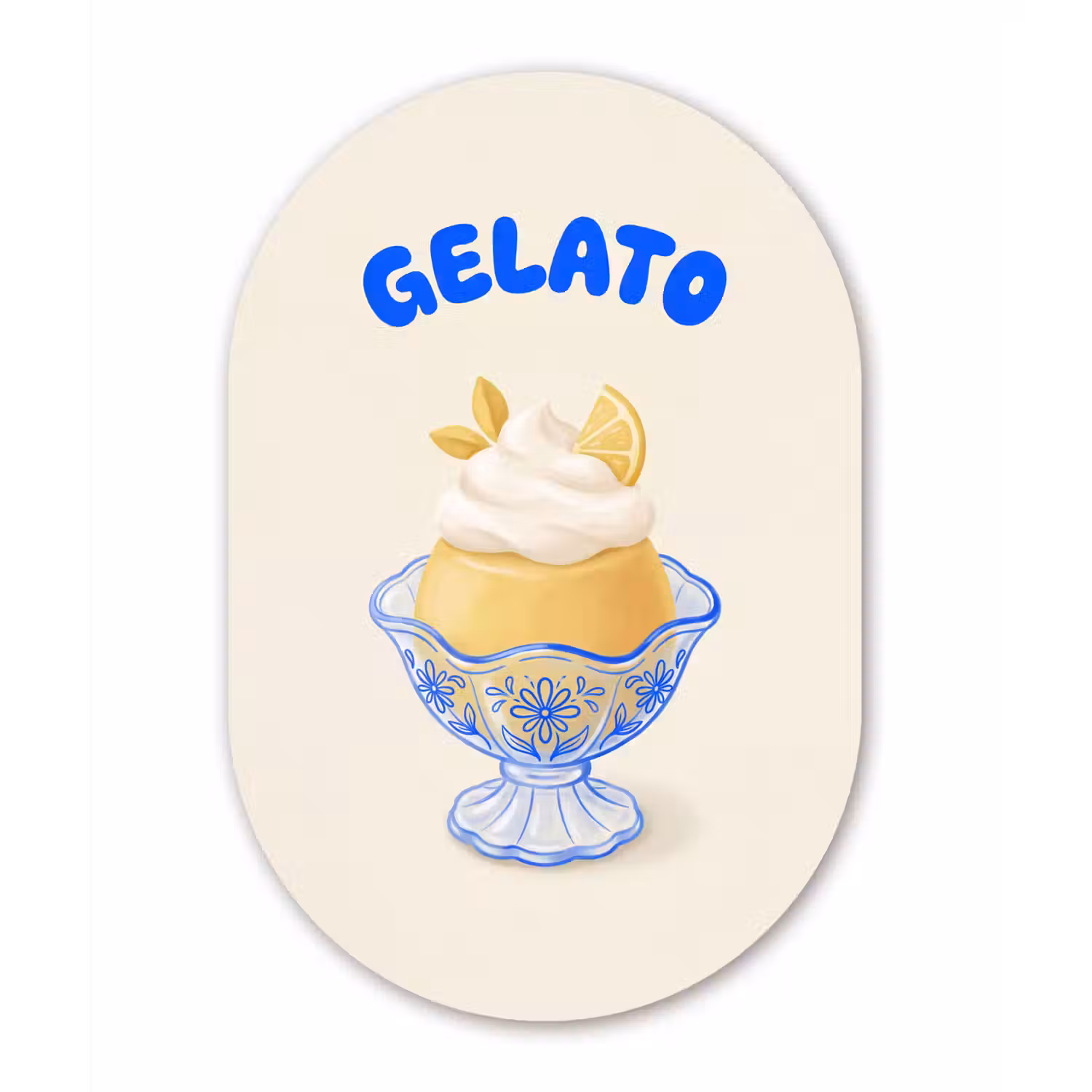IJs - Citroen - Illustratie - Geel - Dessert Wandcirkel Ovaal Aluminium middel -3d
