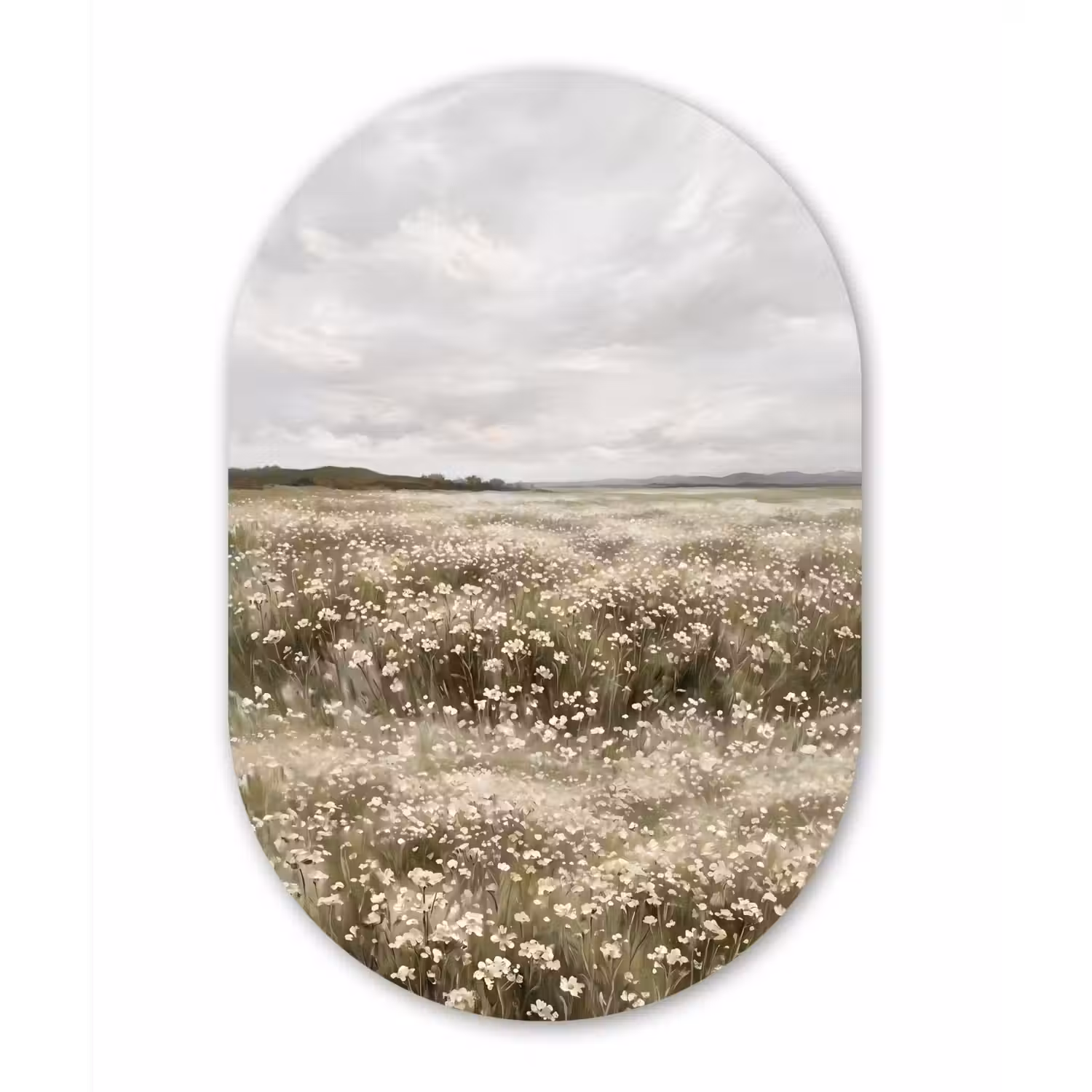 Illustratie - Landschap - Wit Wandcirkel Ovaal Aluminium middel -3d