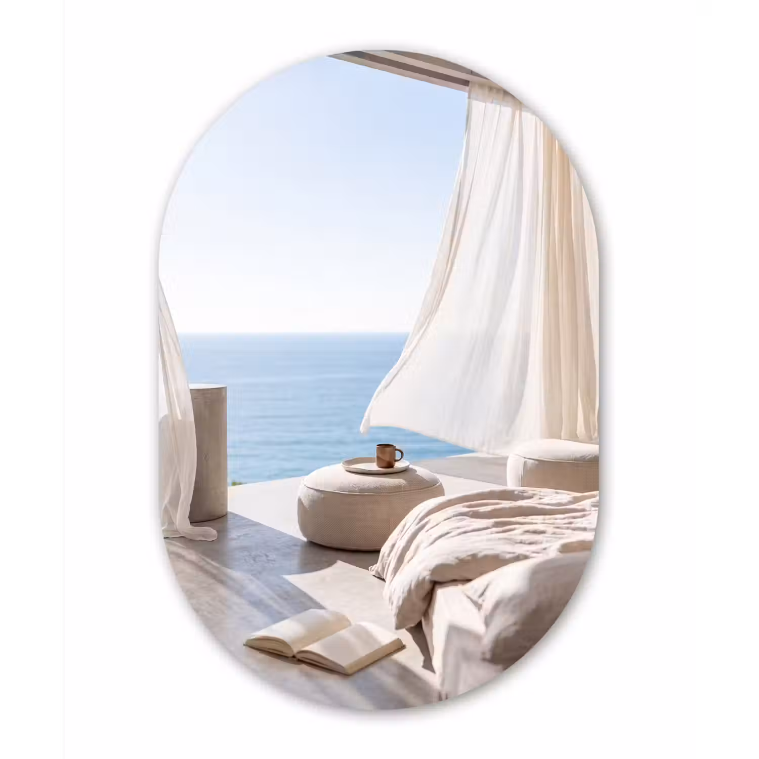Interieur - Zeezicht - Modern - Rust - Beige Wandcirkel Ovaal Aluminium middel -3d