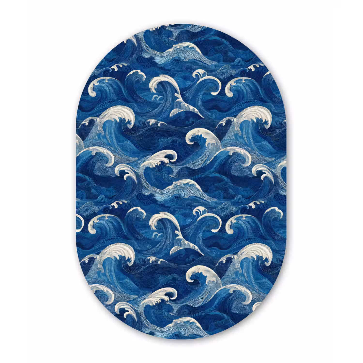Japans - Oceaan - Golven - Blauw Wandcirkel Ovaal Aluminium middel 839 -3d