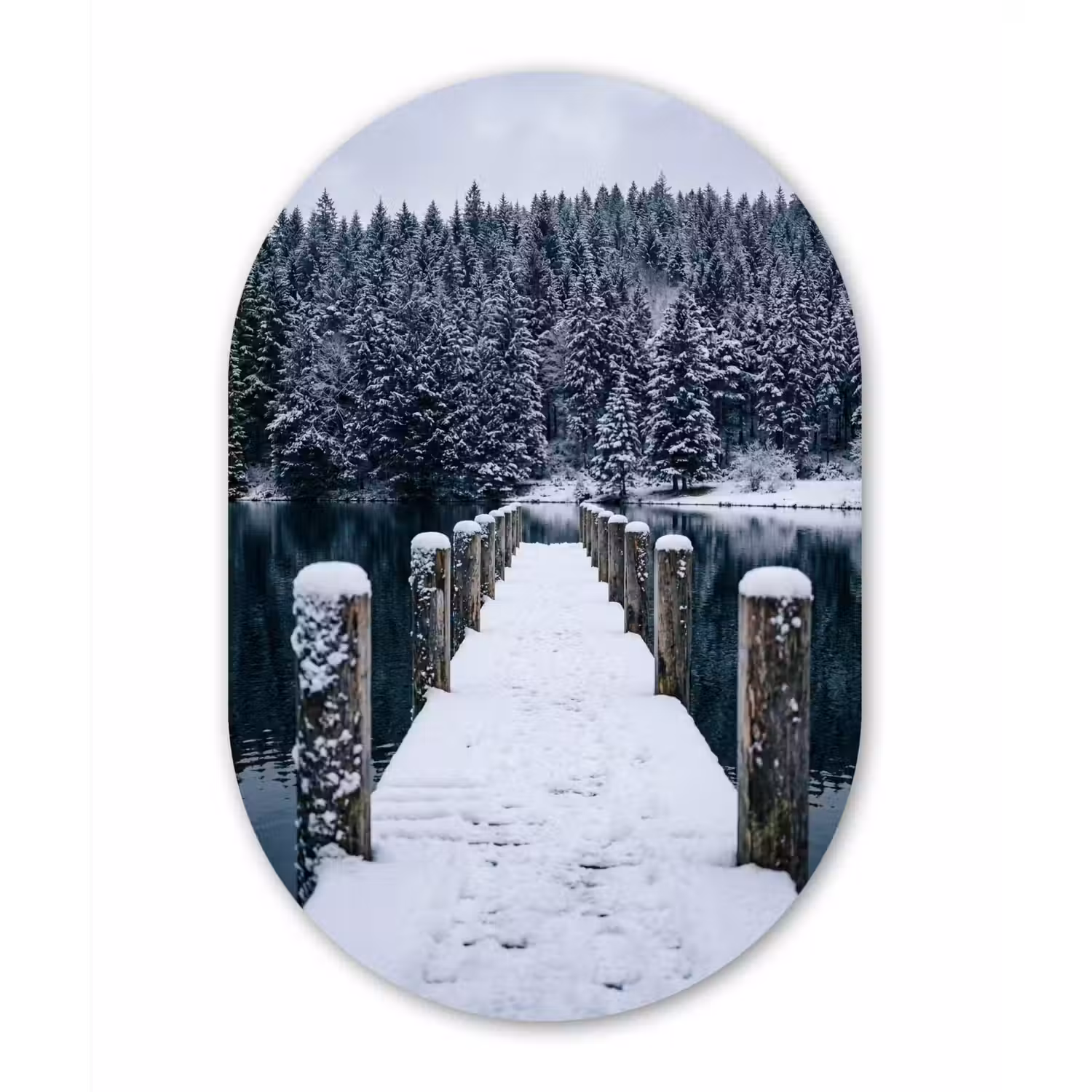 Steiger - Meer - Sneeuw - Bergen - Rustgevend Wandcirkel Ovaal Aluminium middel -3d