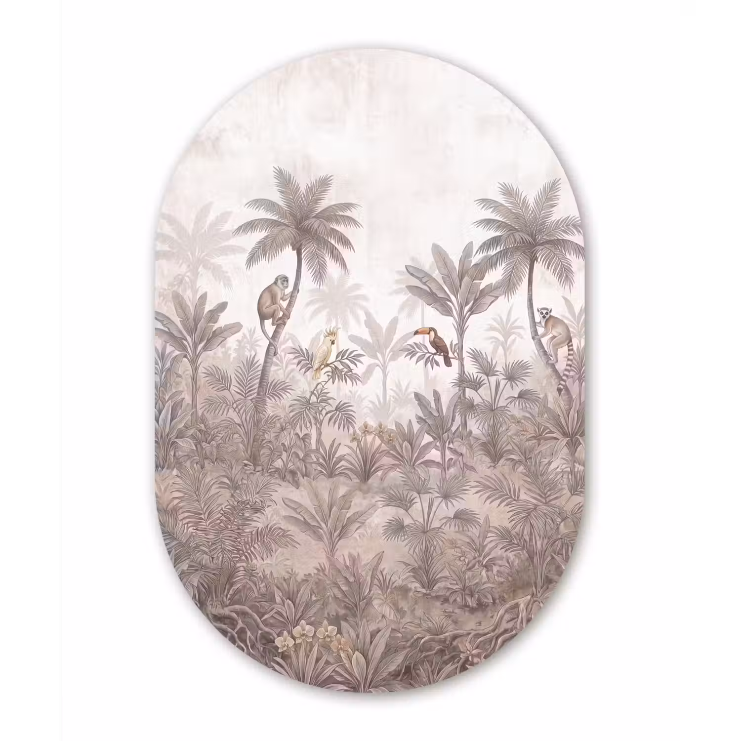 Jungle - Dieren - Palmbomen Wandcirkel Ovaal Aluminium middel -3d