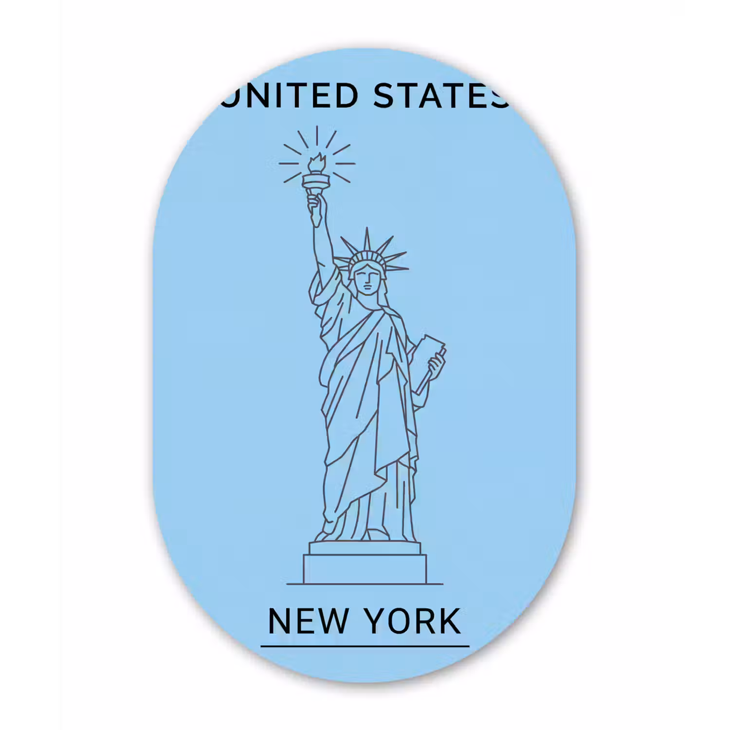 Monument - Vrijheidsbeeld - New York - Minimalistisch - Blauw Wandcirkel Ovaal Aluminium middel -3d