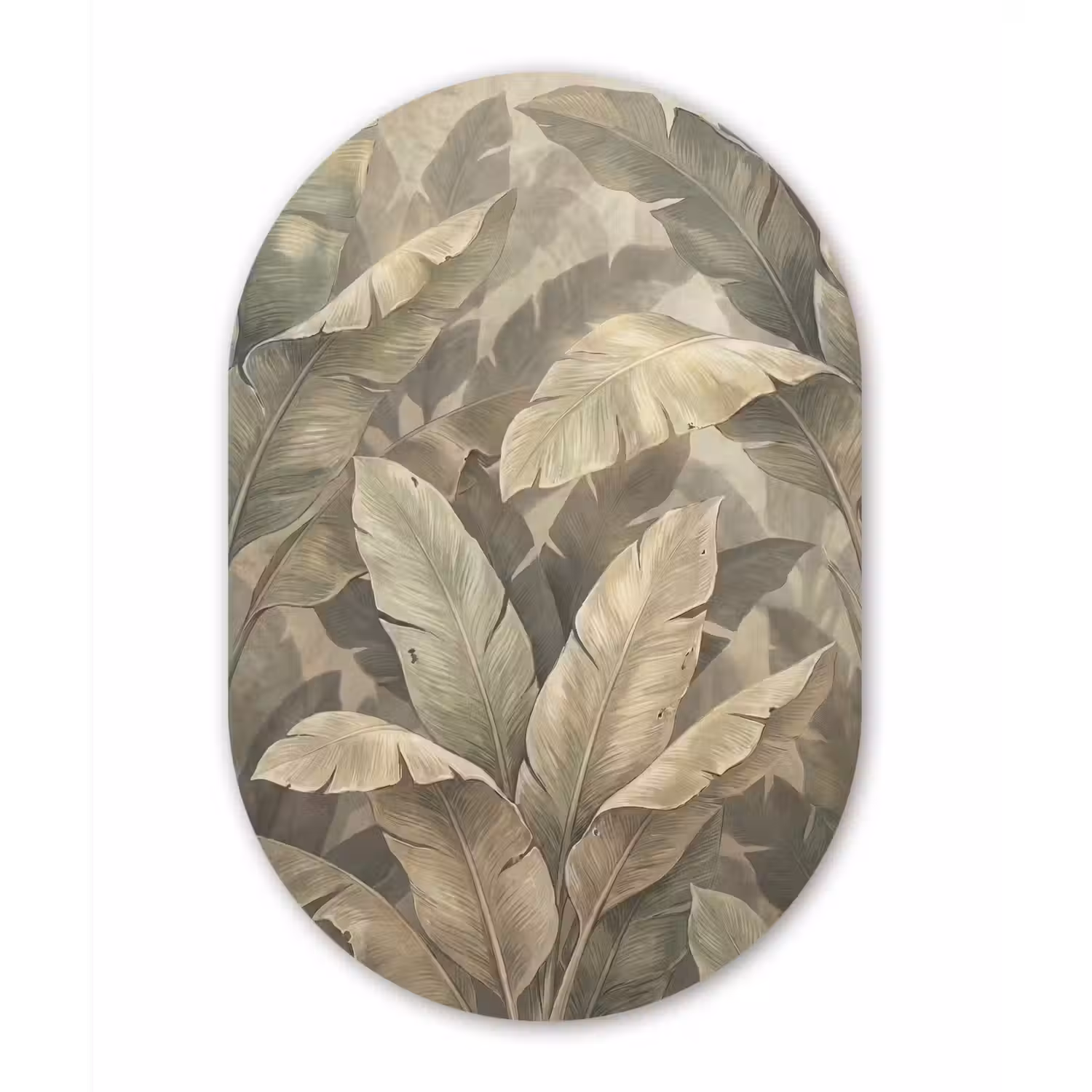 Bladeren - Tropisch - Natuur - Modern - Beige Wandcirkel Ovaal Aluminium middel -3d