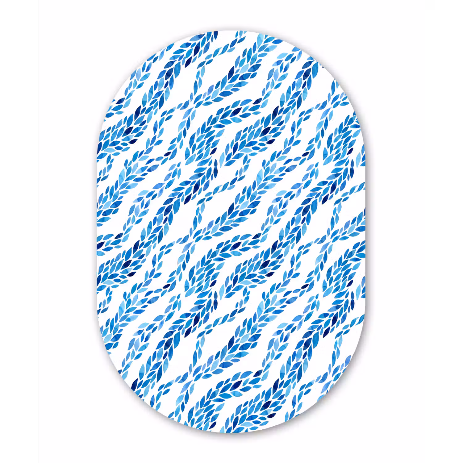 Bladeren - Aquarel - Patroon - Modern - Blauw Wandcirkel Ovaal Aluminium middel -3d