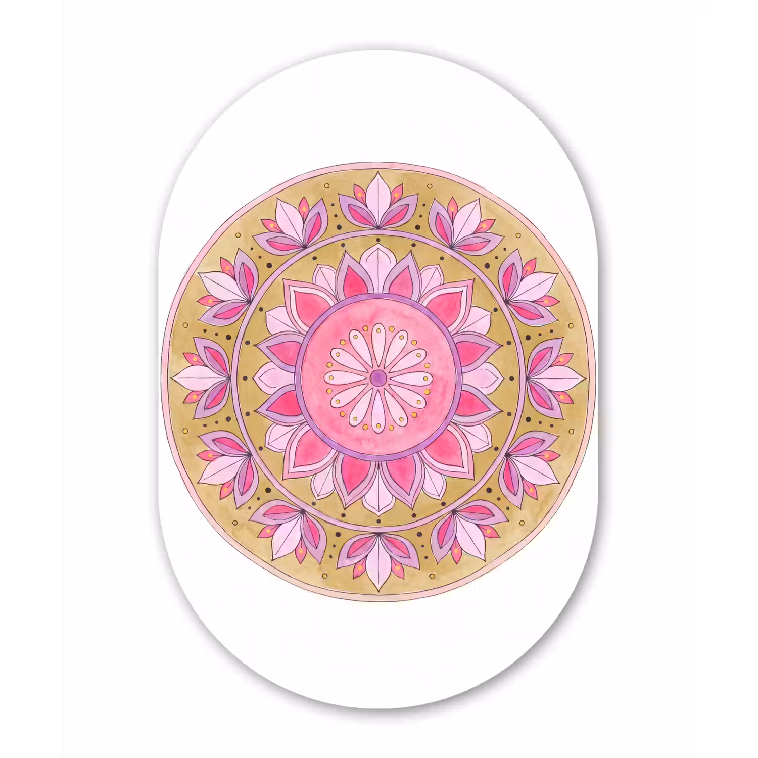 Mandala - Patroon - Kunst - Aquarel - Roze Wandcirkel Ovaal Aluminium middel -3d