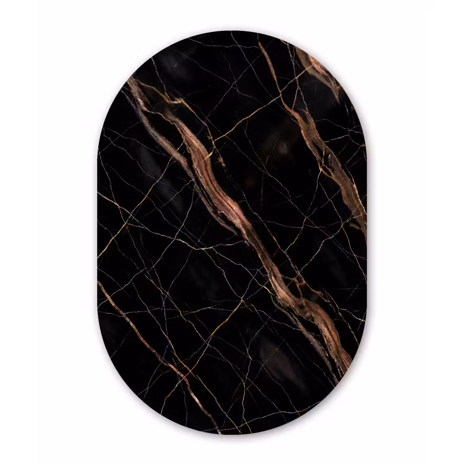 Marmer - Goud - Patroon - Luxe - Zwart Wandcirkel Ovaal Aluminium middel -3d