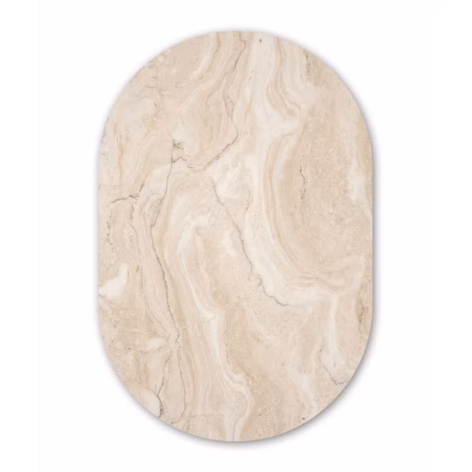 Marmer - Patroon - Beige - Steen - Abstract Wandcirkel Ovaal Aluminium middel -3d