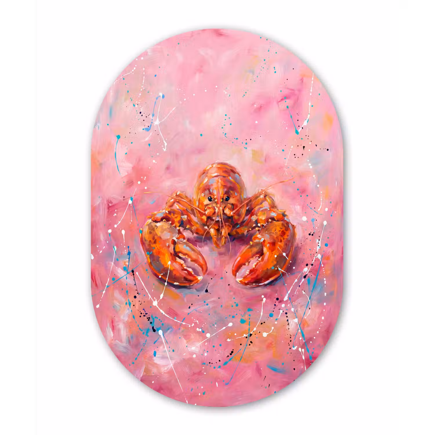 Zeeleven - Kreeft - Spatters - Abstract - Roze Wandcirkel Ovaal Aluminium middel -3d