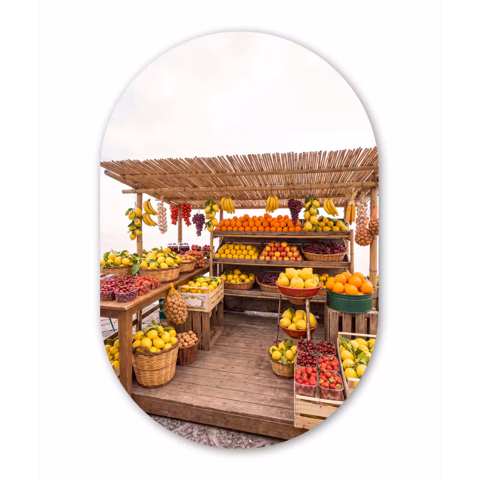 aluminium oval wall art - Market Stall - Fruit - Fresh - Marktkraam - Fruit - Vers Wandcirkel Ovaal Aluminium middel