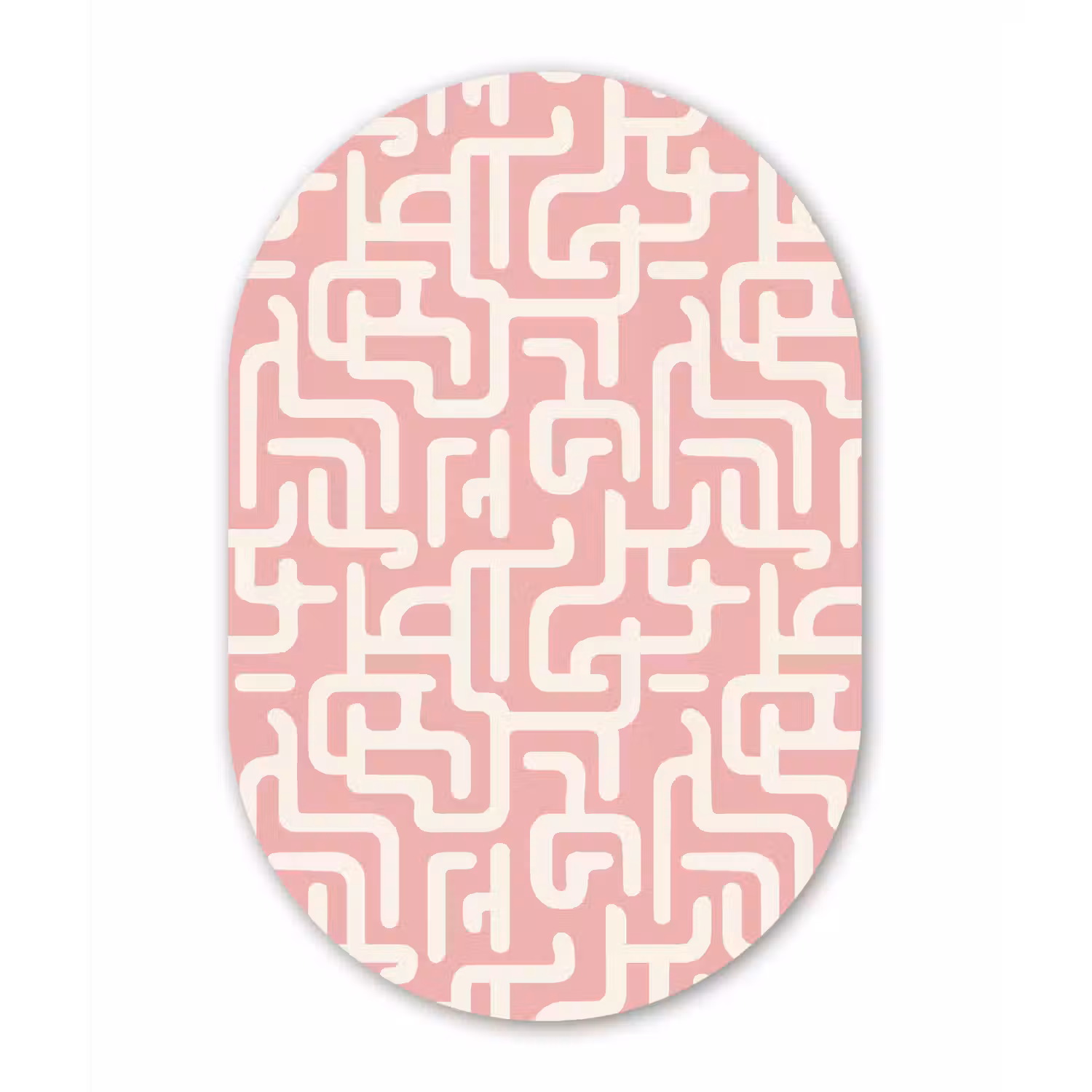 Doolhofpatroon - Roze - Wit - Abstract Wandcirkel Ovaal Aluminium middel 839 -3d