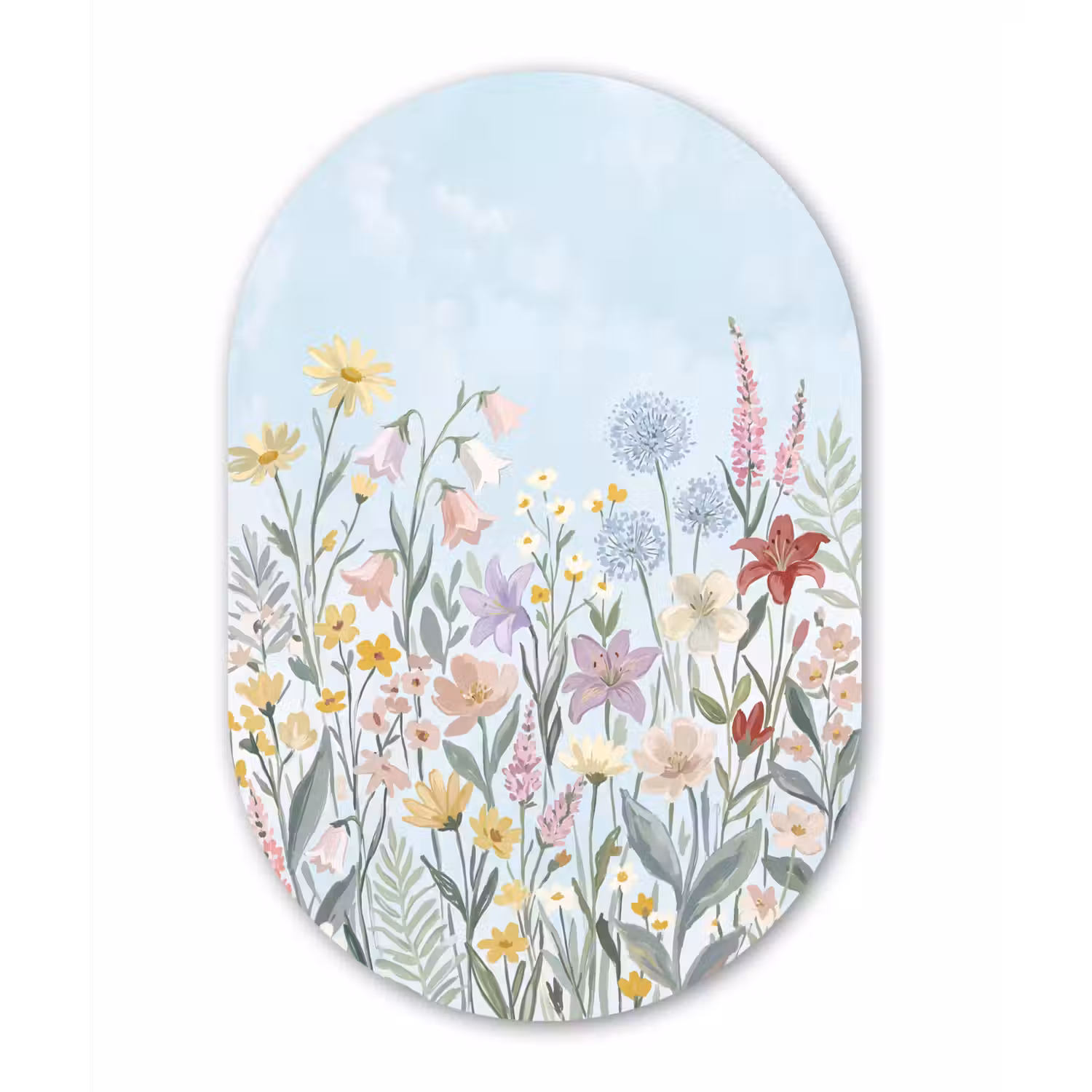 Weidebloemen - Illustratie - Kleurrijk Wandcirkel Ovaal Aluminium middel -3d