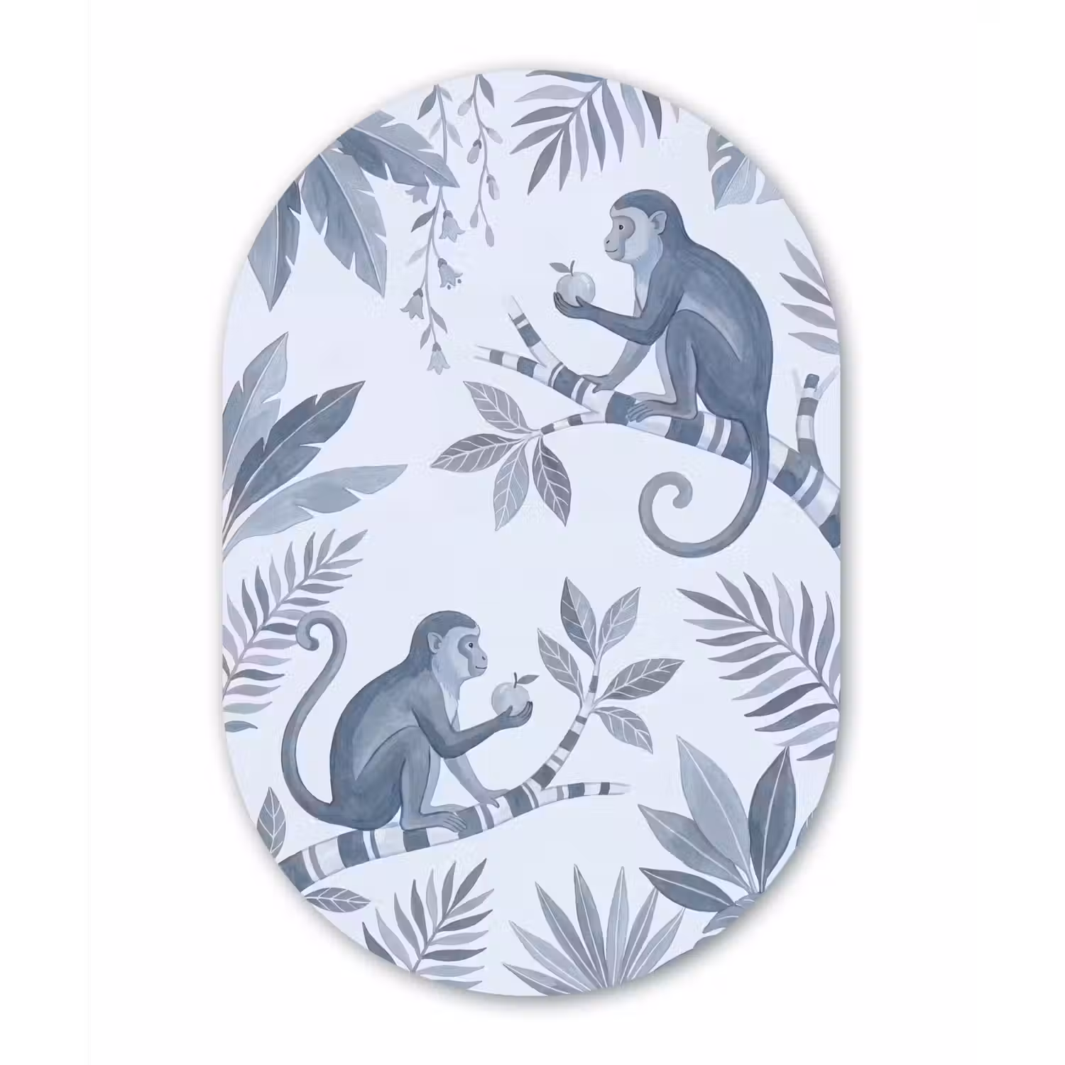 Aap - Boom - Bladeren - Jungle - Illustratie Wandcirkel Ovaal Aluminium middel -3d