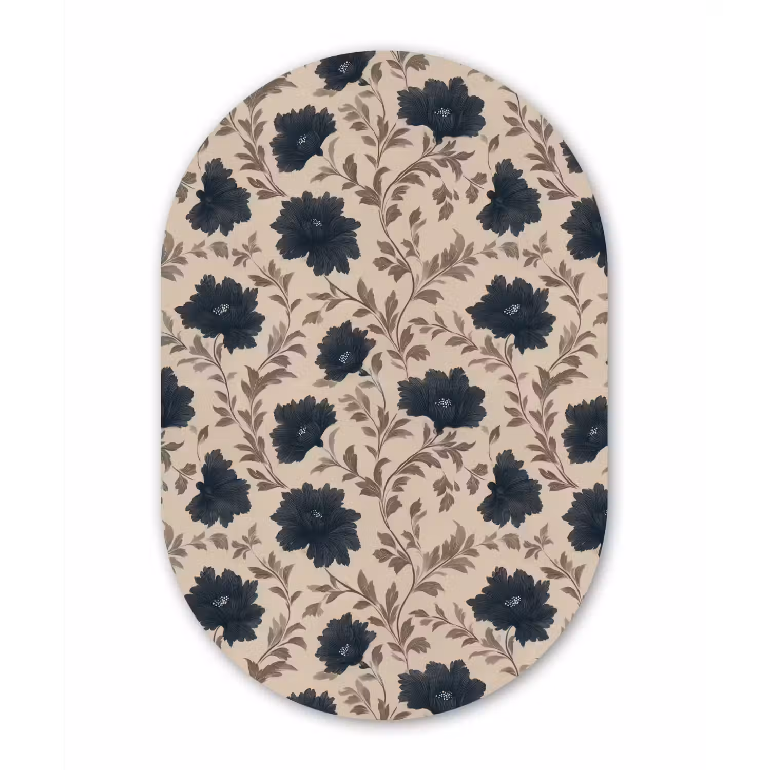 Motief - Bloemen - Zwart - Beige Wandcirkel Ovaal Aluminium middel 839 -3d