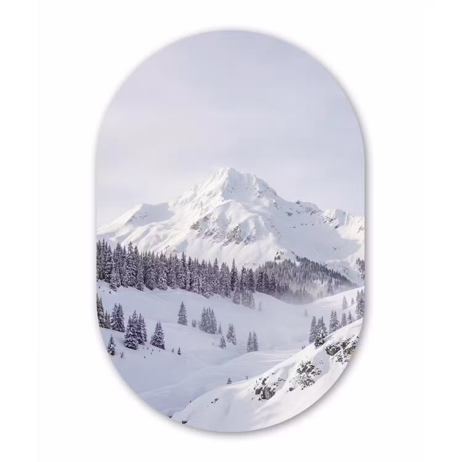 Berg - Sneeuw - Winter - Natuur - Wit Wandcirkel Ovaal Aluminium middel -3d