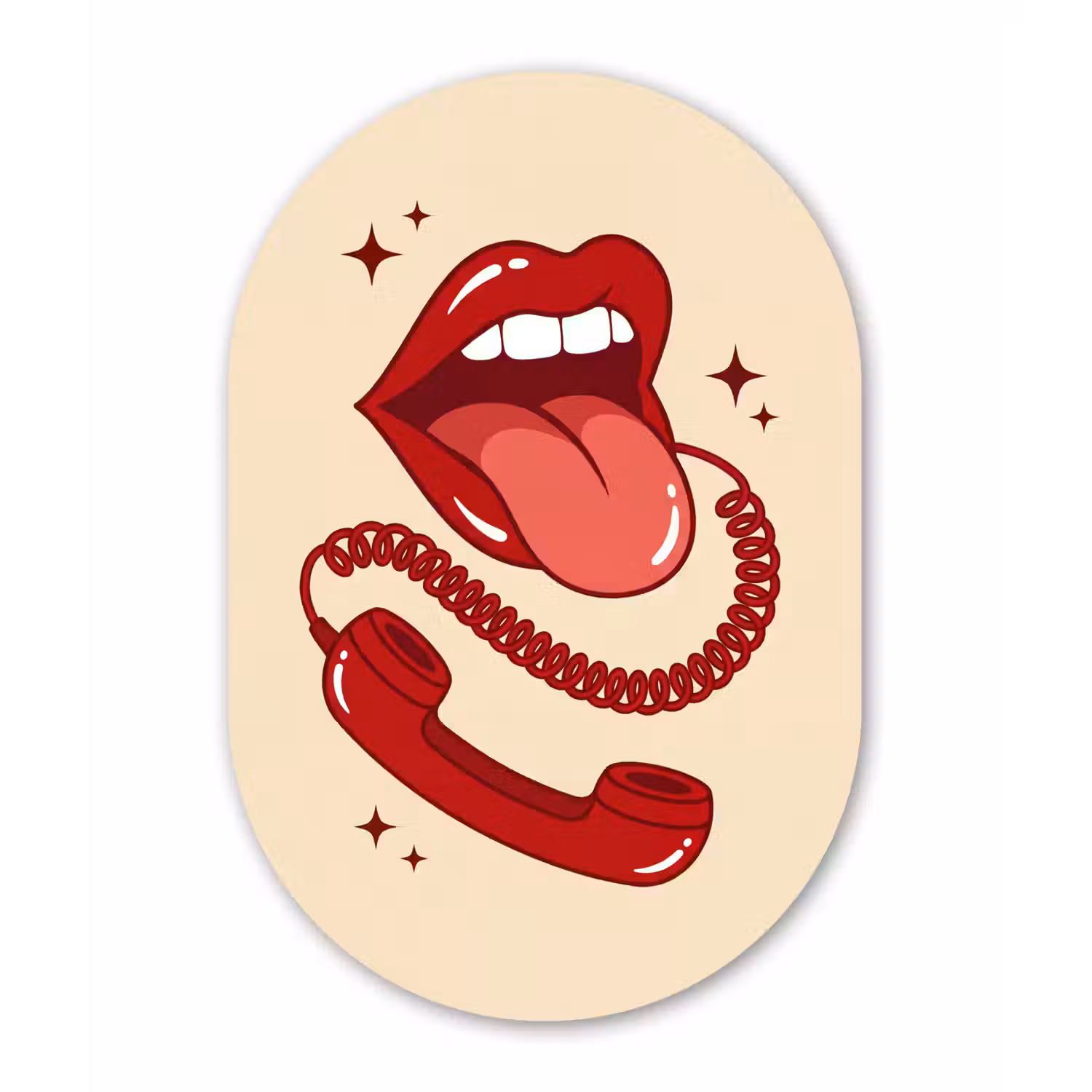 Mond - Telefoon - Popart - Rood - Illustratie Wandcirkel Ovaal Aluminium middel -3d