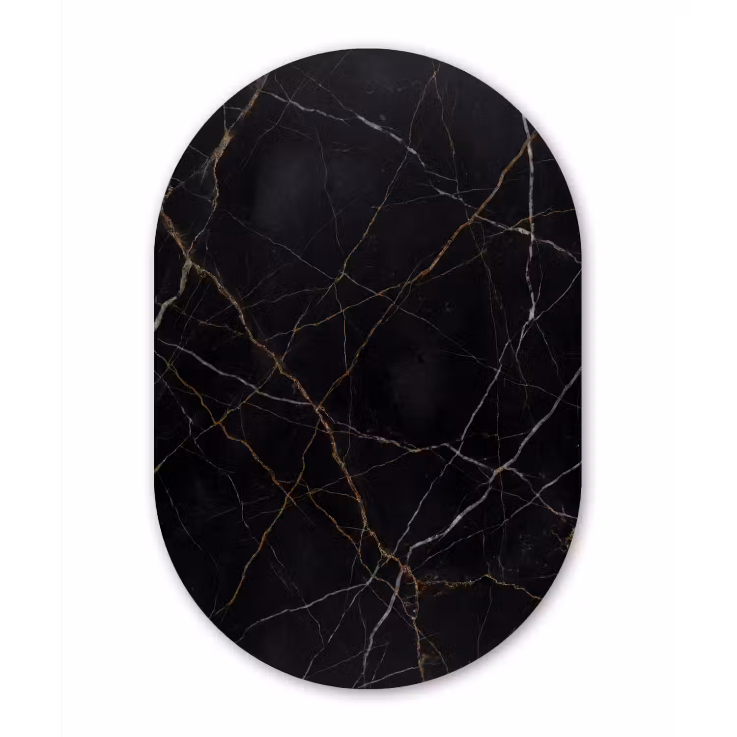 Natuursteen - Marmerpatroon - Abstract - Modern - Zwart - Goud Wandcirkel Ovaal Aluminium middel -3d