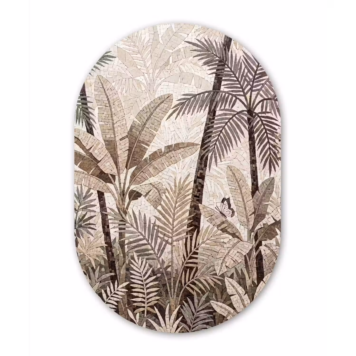 Natuur - Bladeren - Landschap - Mozaïek - Beige Wandcirkel Ovaal Aluminium middel -3d
