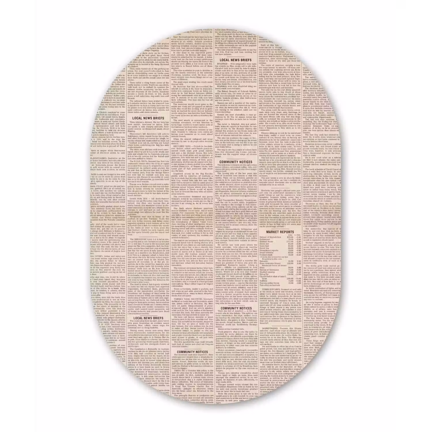 Krant - Nieuws - Historisch - Vintage - Beige Wandcirkel Ovaal Aluminium middel -3d