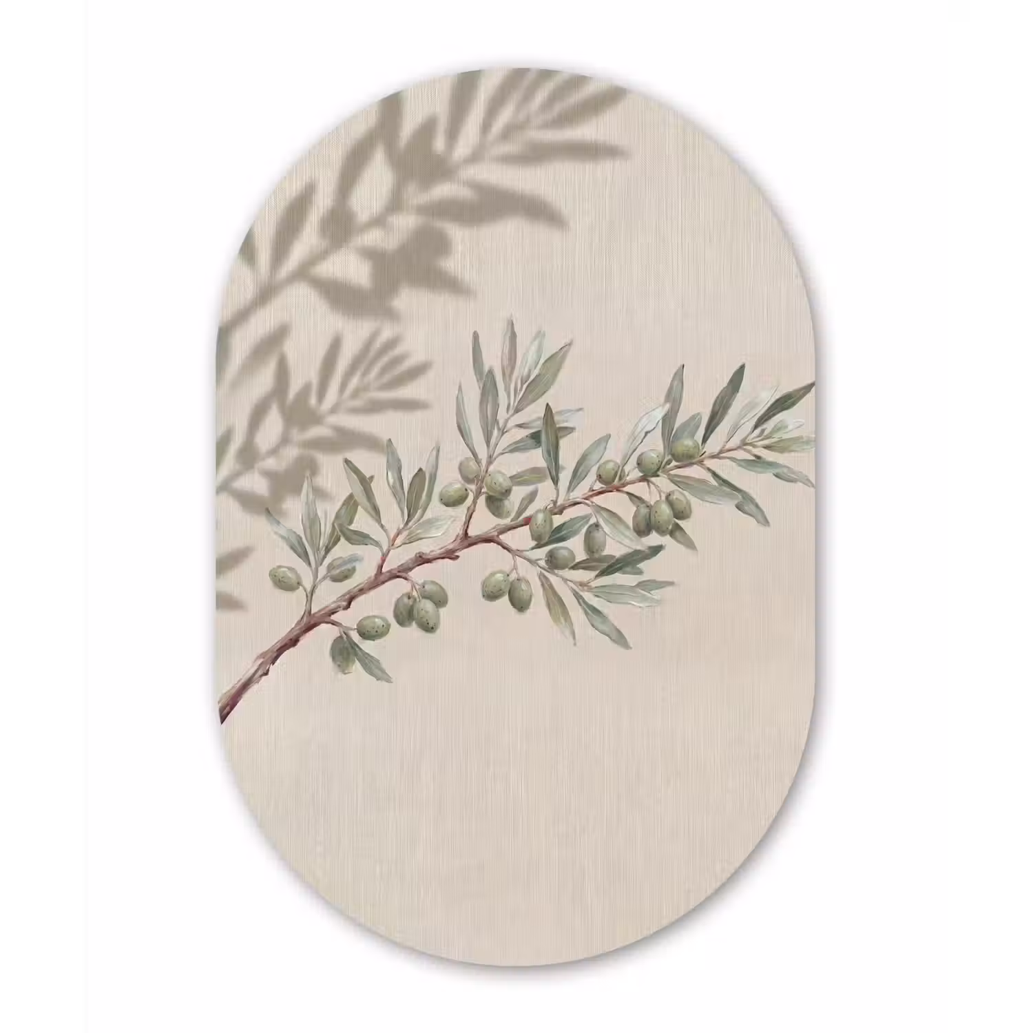 Olijftak - Bladeren - Natuur - Groen - Beige Wandcirkel Ovaal Aluminium middel -3d