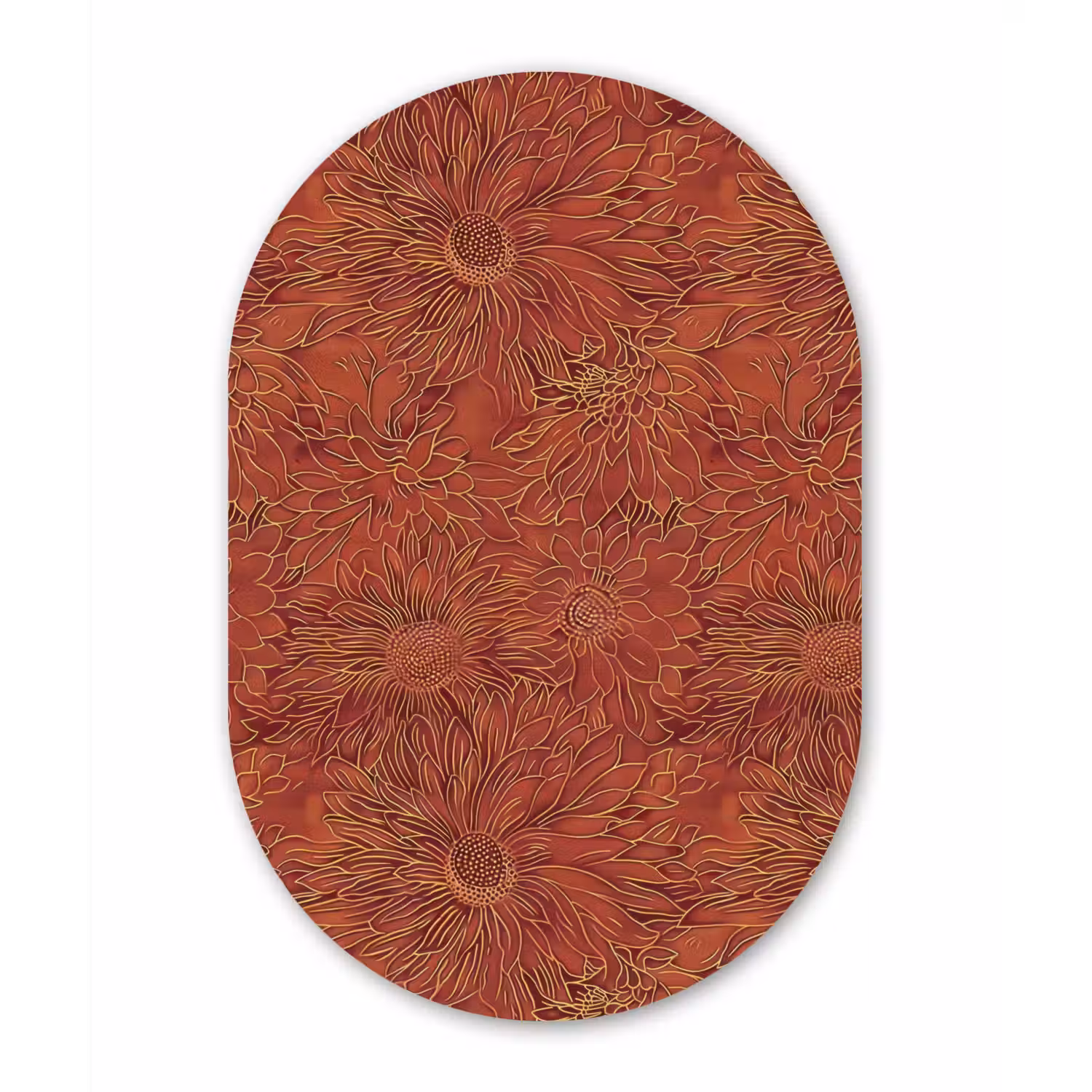 Oosters - Bloemen - Terracotta Wandcirkel Ovaal Aluminium middel 839 -3d