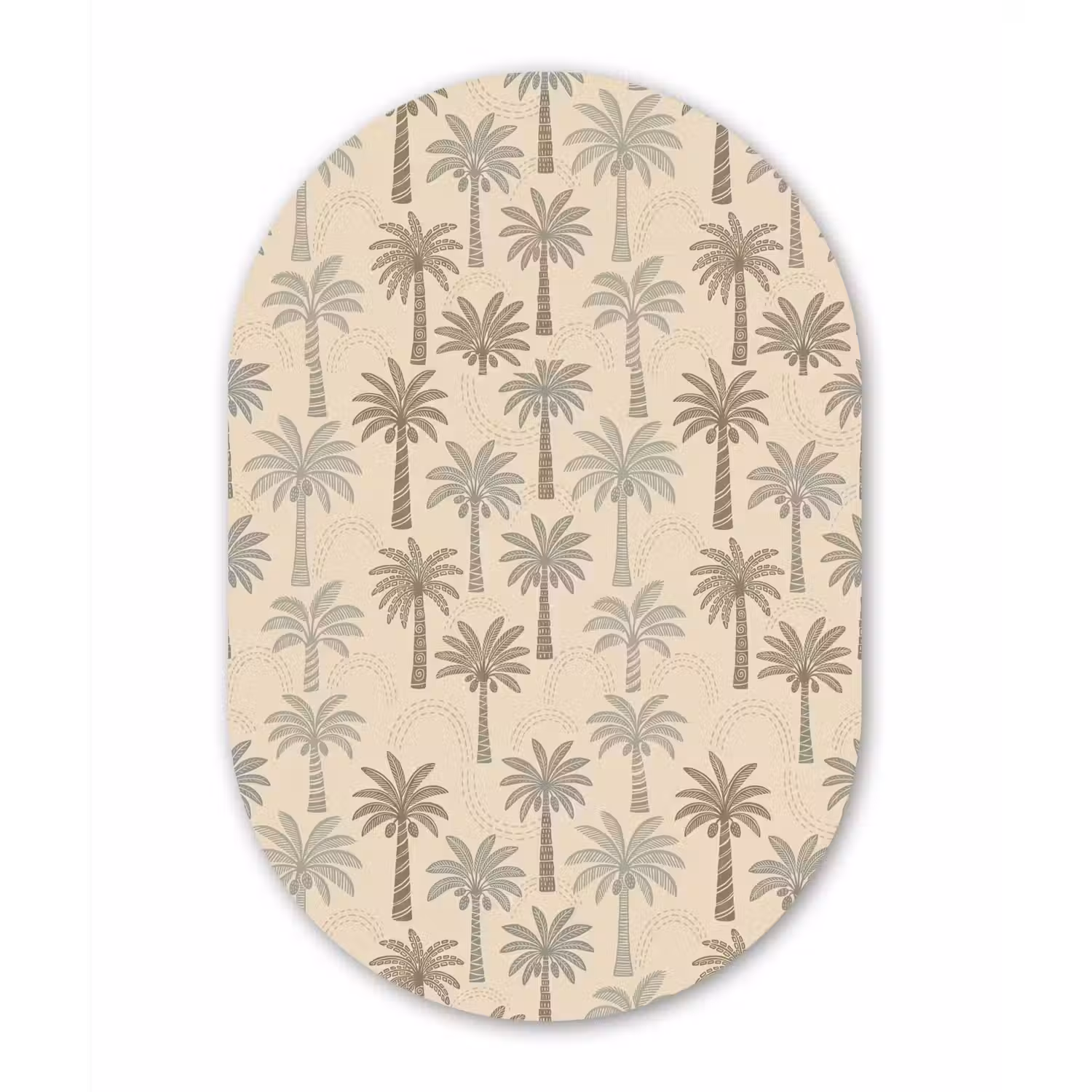 Palmbomen - Patroon - Tropisch - Beige Wandcirkel Ovaal Aluminium middel -3d