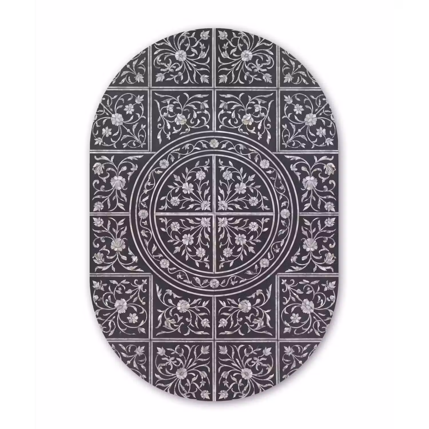 Patroon - Bloemmotief - Decoratie - Klassiek - Zwart Wandcirkel Ovaal Aluminium middel -3d