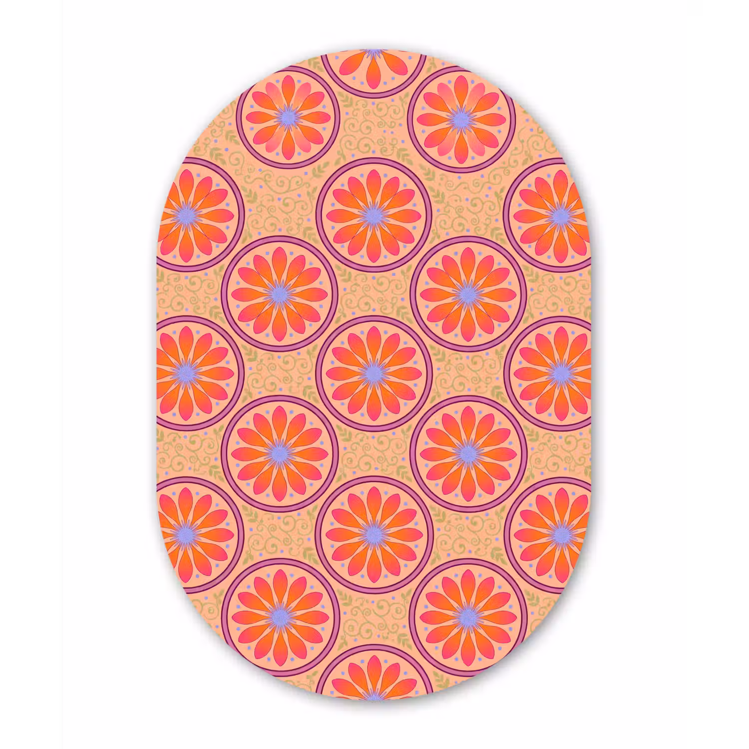 Patroon - Bloemen - Decoratief - Kleurrijk - Modern Wandcirkel Ovaal Aluminium middel -3d