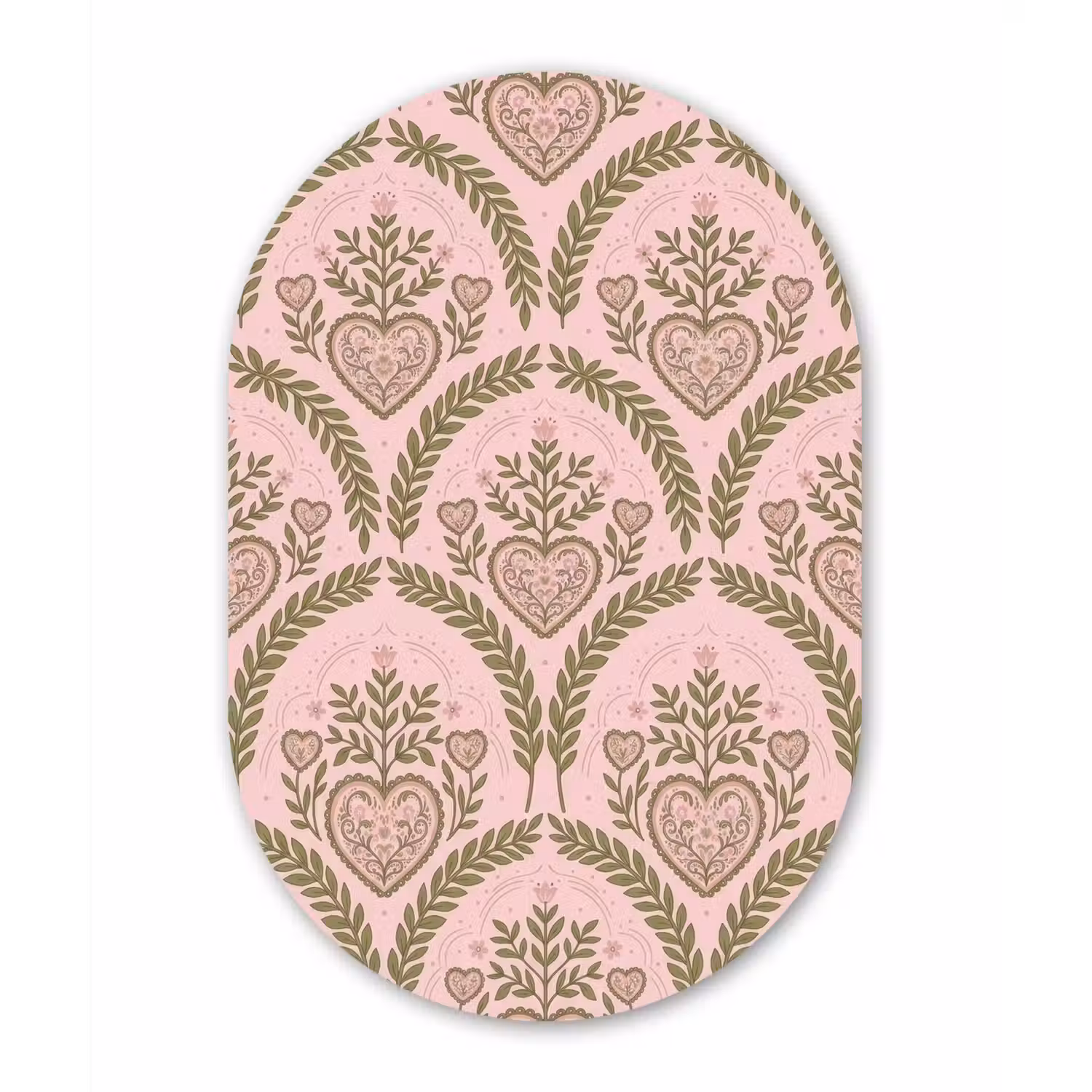 Patroon - Hart - Bloemen - Folkloristisch - Roze Wandcirkel Ovaal Aluminium middel -3d