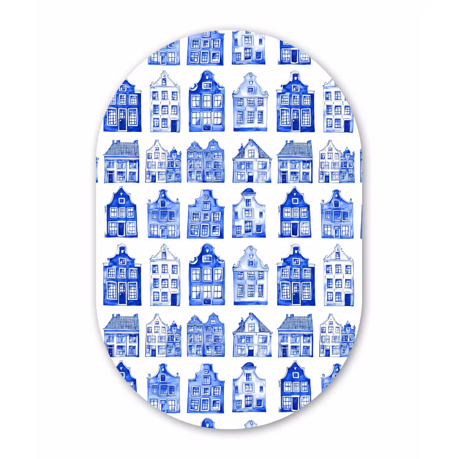 Patroon - Huizen - Blauw Wandcirkel Ovaal Aluminium middel 839 -3d