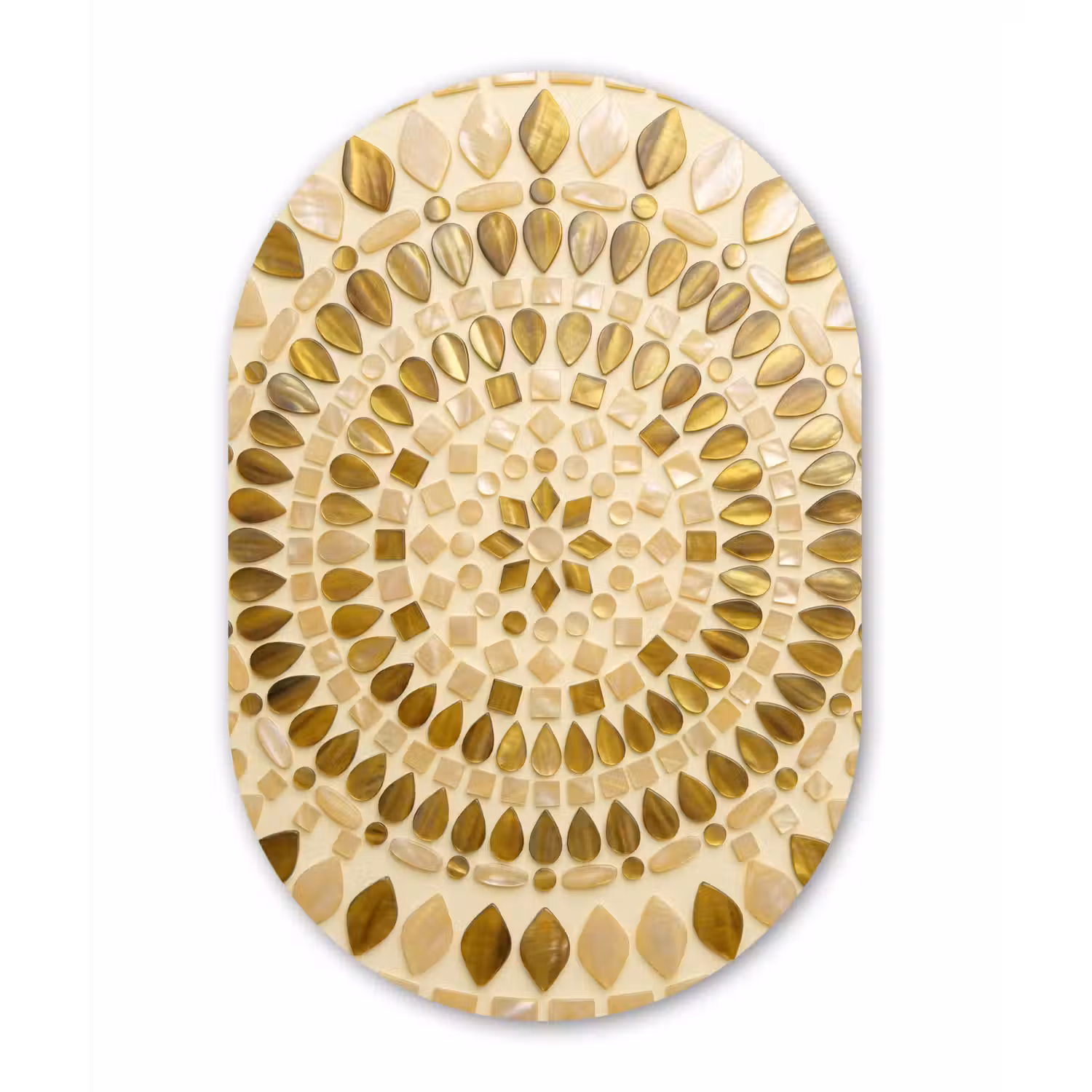 Patroon - Vormen - Mozaïek - Abstract - Goud Wandcirkel Ovaal Aluminium middel -3d