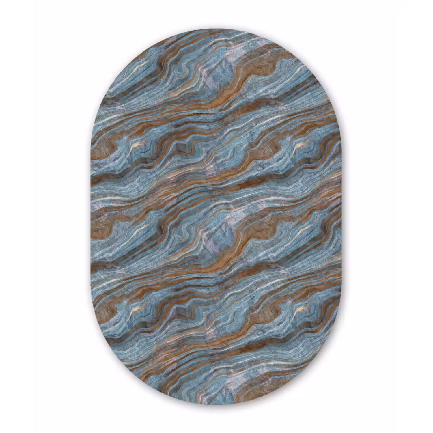 Patroon - Steen - Blauw Wandcirkel Ovaal Aluminium middel 839 -3d