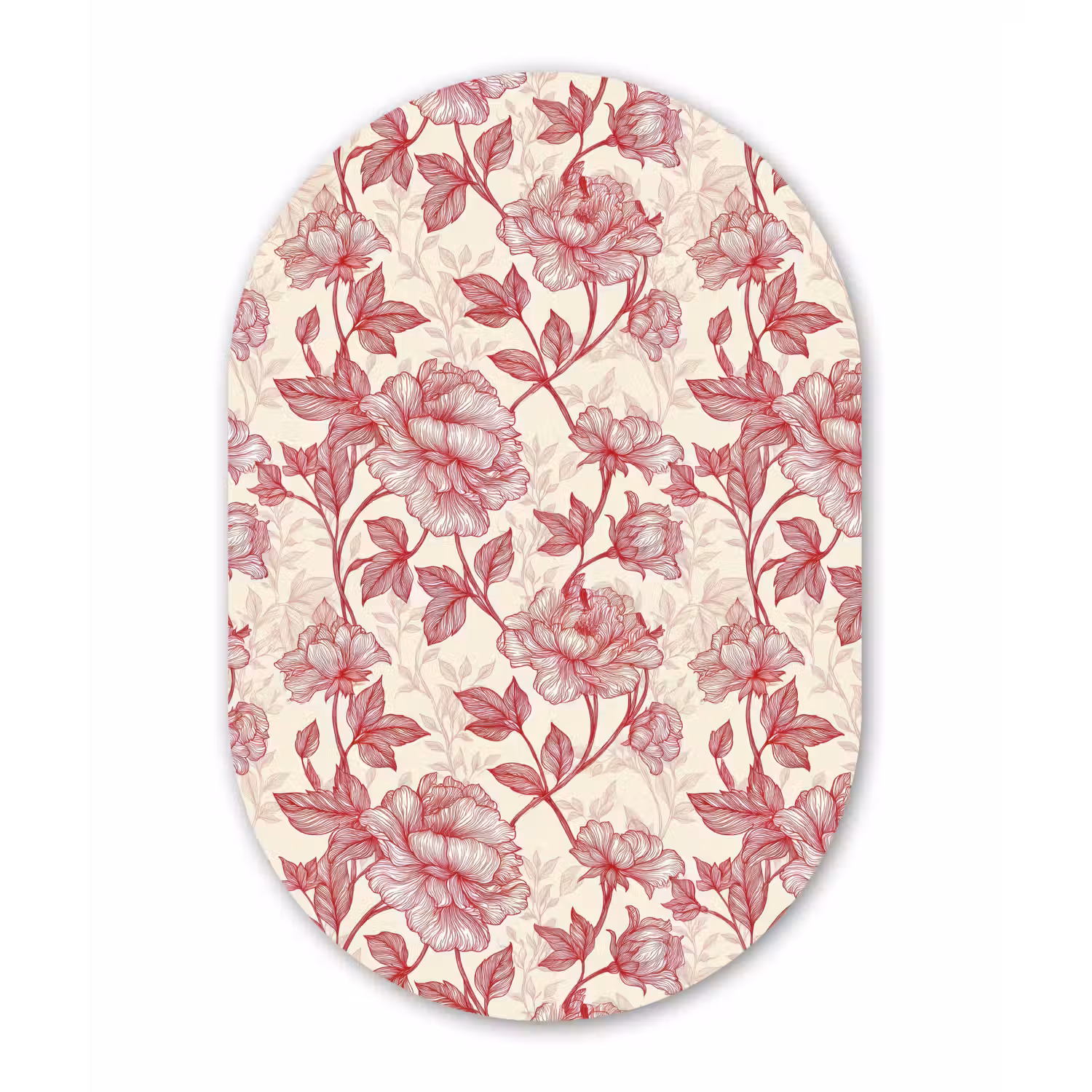 Pioenrozen - Modern - Rood Wandcirkel Ovaal Aluminium middel 839 -3d