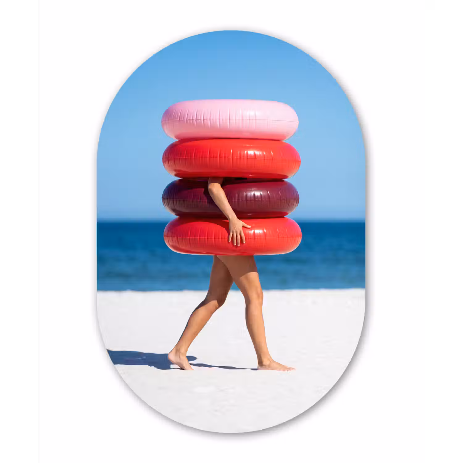 Mensen - Strand - Zomer - Recreatie - Kleurrijk Wandcirkel Ovaal Aluminium middel -3d