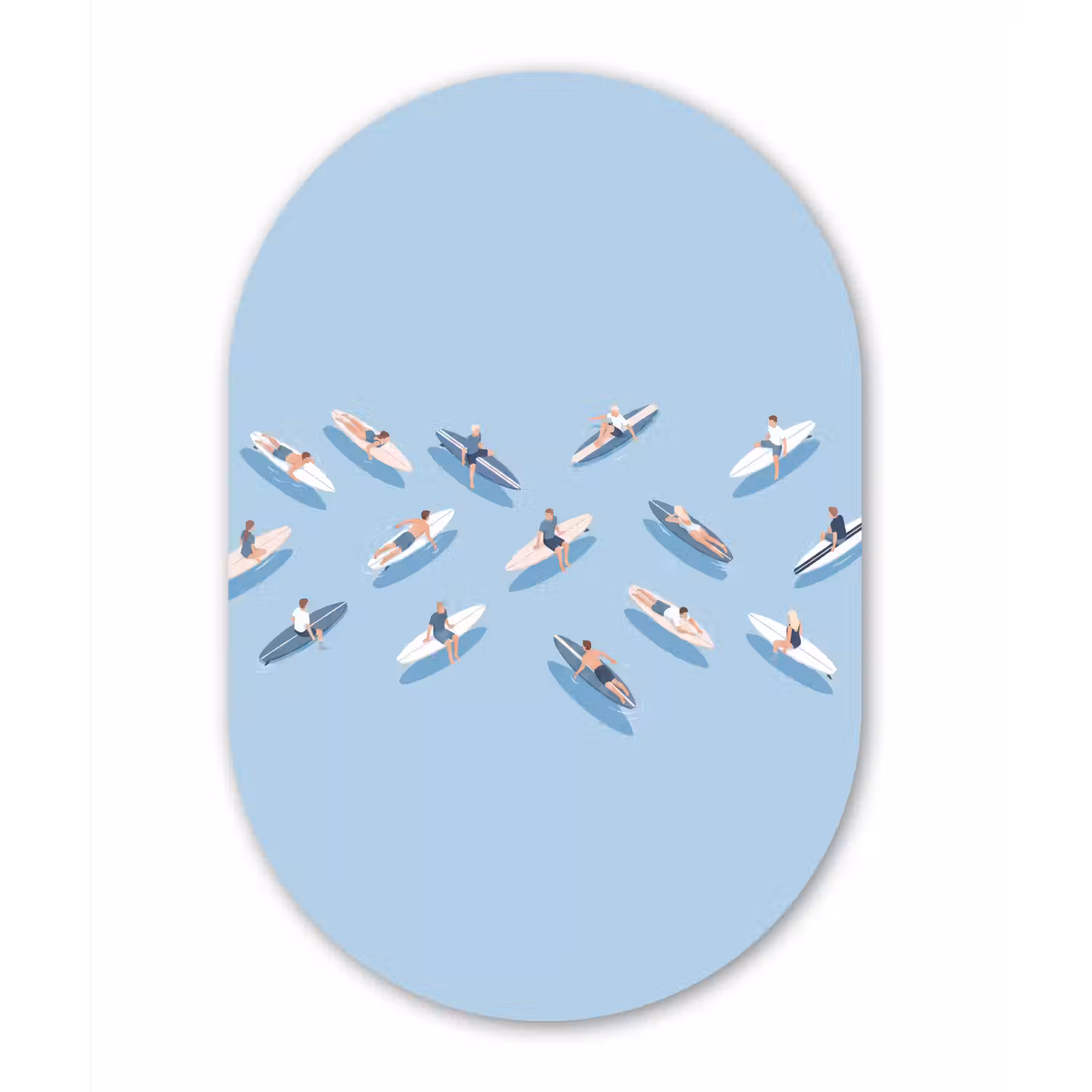 Mensen - Surfen - Water - Zomer - Illustratie Wandcirkel Ovaal Aluminium middel -3d