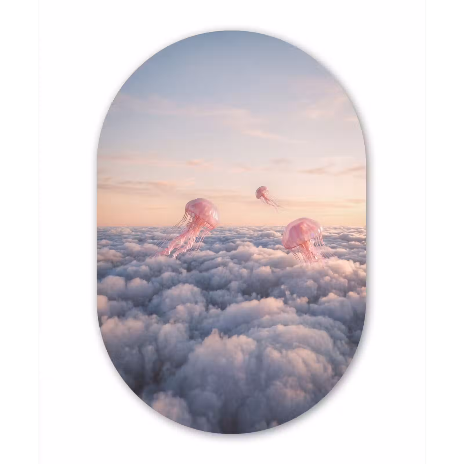 aluminium oval wall art - Pink Animal - Clouds - Roze dier - Wolken Wandcirkel Ovaal Aluminium middel