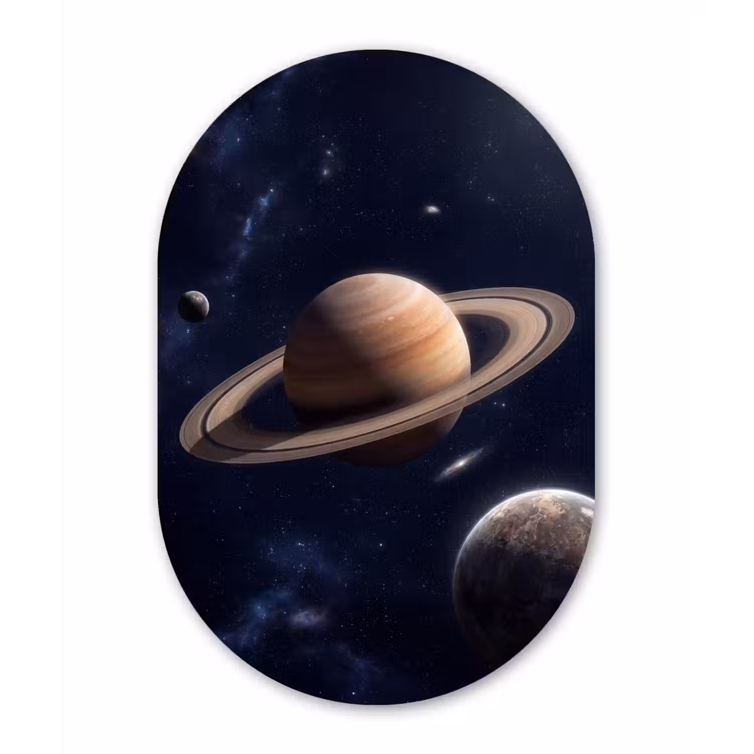 Planeten - Saturnus - Ruimte Wandcirkel Ovaal Aluminium middel -3d