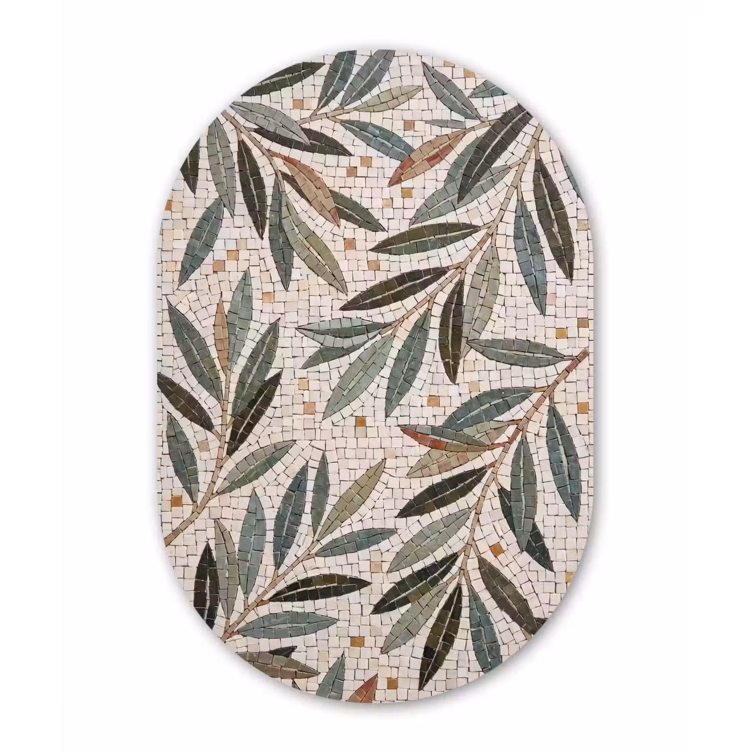 Plant - Blad - Mozaïek - Groen Wandcirkel Ovaal Aluminium middel -3d