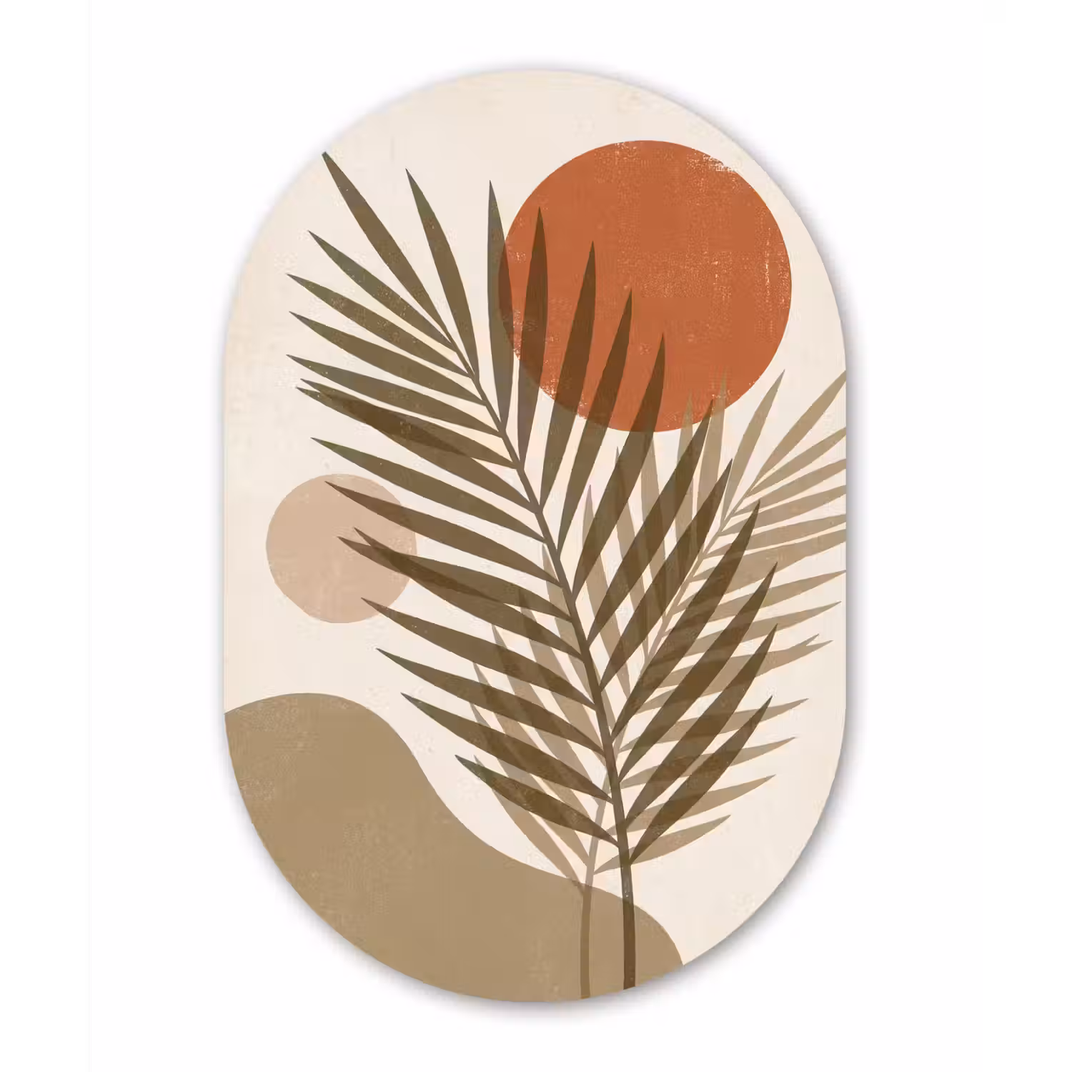Planten - Bladeren - Abstract - Modern - Beige Wandcirkel Ovaal Aluminium middel -3d